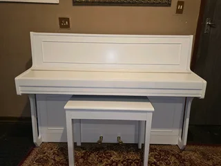 Refurbished satin white Otto Bach piano with delivery and tuning included in Gauteng