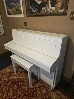 Refurbished satin white Otto Bach piano with delivery and tuning included in Gauteng