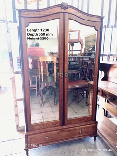 Solid oak wood antique wardrobe