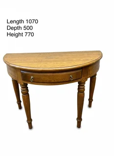 Solid oak wood half moon table