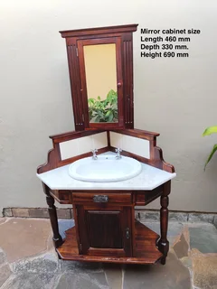 Solid saligna wood corner bathroom vanity +mirror cabinet