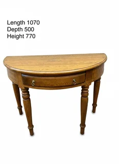 Solid oak wood half moon table