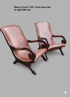 2 x genuine leather plantation arm chairs