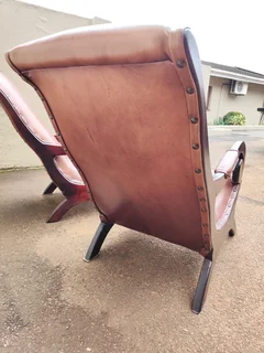 2 x genuine leather plantation arm chairs