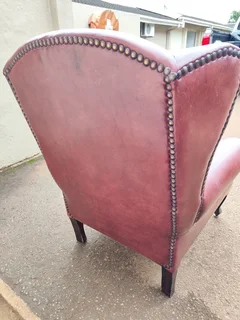 Genuine leather wingback arm chair