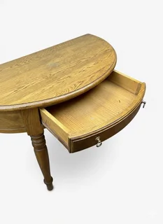 Solid oak wood half moon 1 drawer table