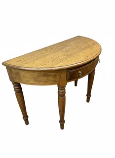 Solid oak wood half moon 1 drawer table