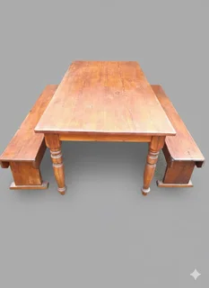 Oregon pine table and 2 benches