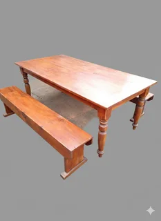 Oregon pine table and 2 benches
