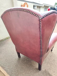 Large genuine leather wingback arm