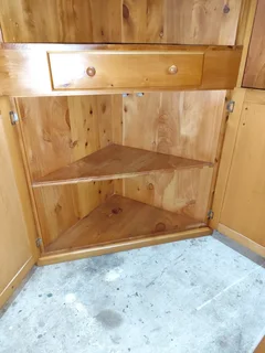 Large solid cypress wood corner cabinet