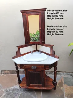 Solid saligna wood corner vanity and mirror