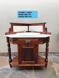 Solid saligna wood corner vanity and mirror