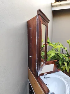 Solid saligna wood corner vanity and mirror