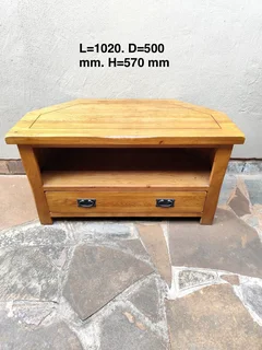 Solid oak wood 1 drawer tv stand