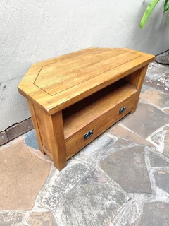 Solid oak wood 1 drawer tv stand