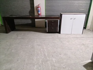 Long Desk with Drawers and Matching side cabinet