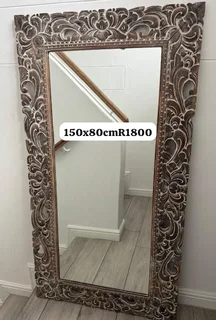 White wash teak wooden mirror