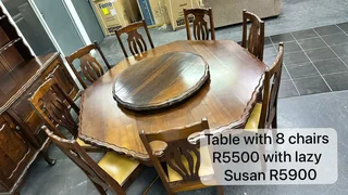 Ball&claw imbuai dining table with 8 chairs and lazy Susan