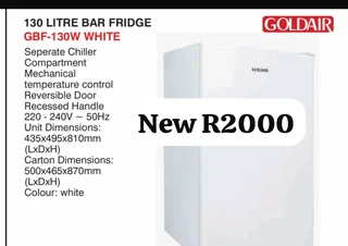 New Goldair 130L bar fridge