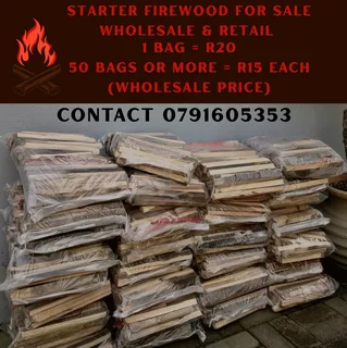Starter firewood for sale wholesale 50 bags or more R15 each contact 079-160-5353