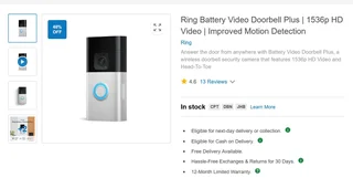 Ring Battery Video Doorbell Plus | 1536p HD Video | Improved Motion Detection &#43; 2 CHIMES