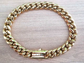 Cuban Link Gold Bracelet 9inch 22.86cm, Width 10mm-18ct Gold Plated