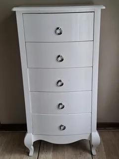 Scarlett White Lacquer 5 Drawer Tallboy