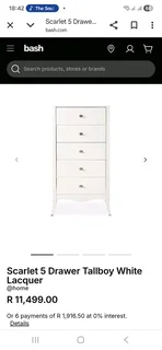 Scarlett White Lacquer 5 Drawer Tallboy