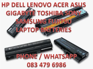 HP Dell Acer Asus Toshiba Samsung Sony Gigabyte Laptop Batteries