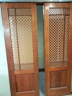 Sliding Double Meranti Happy Doors with Track