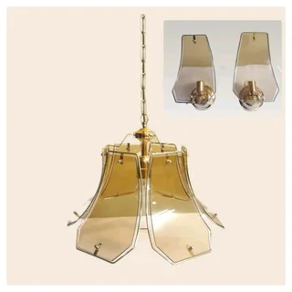 Glass pendant light fitting with 2 wall lights