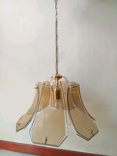 Glass pendant light fitting with 2 wall lights