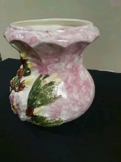 Vintage porcelain pot planter pink floral glazed
