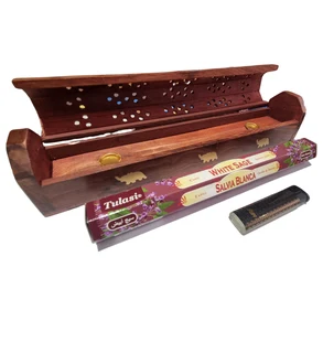 Wooden Incense Box Starter Kit - Include Incense Sticks &amp; Gas Lighter - White Sage or SandalWood