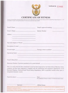 Certificate of Fitness for vessel less than 9 Metres (COF)