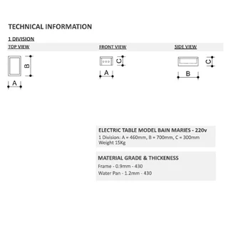 1DBMTT  ELECRIC BAIN MARIE - TABLE TOP - 220v