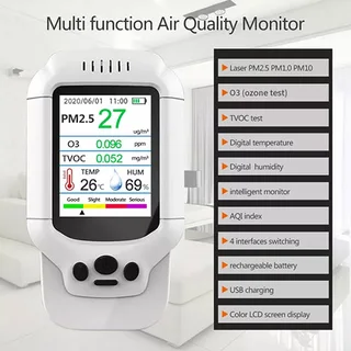 8 in 1 Air Quality meter pm2.5 pm10 pm1.0 TVOC O3 Ozone temp humidity AQI monitor