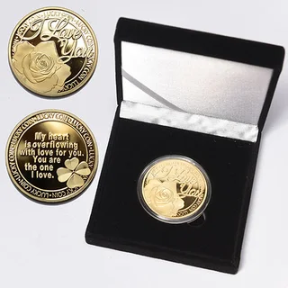 I love you  1oz 40mm gold plated medallion in black velvet presentation box