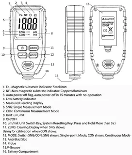 TC100 Coating Thickness Gauge Ultra-precise 0.1micron / 0-1300 Fe and NF with calibration plates