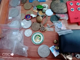 Medals, badges, buttons, coins, etc