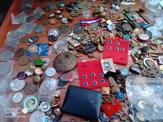 Medals, badges, buttons, coins, etc