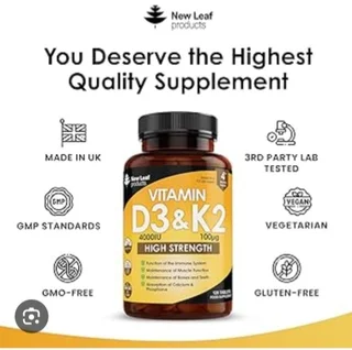 New Leaf Vitamin D3 &amp; K2 4000iu 12 Months Supply