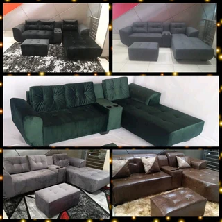 New L shape sofa green grey brown black