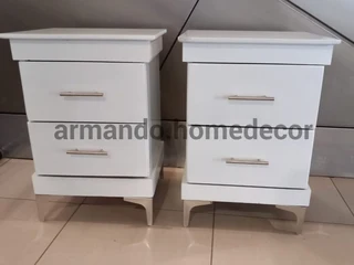 White and silver pedestals with drawers