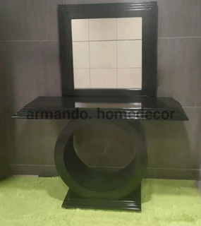 New black wooden side table with mirror