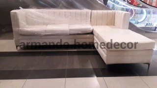 New cream velvet corner couch with stripe design for family