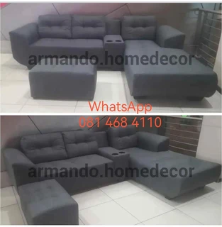 New grey velvet corner couch with cupholders