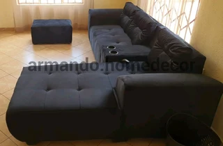 New grey velvet corner couch with cupholders