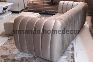 Beige velvet 3 seater couch and ottoman